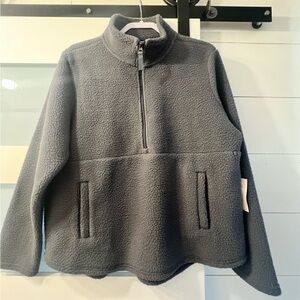 NEW-FreeFly Cozy Dark Gray Half-Zip Sherpa Pullover, Large